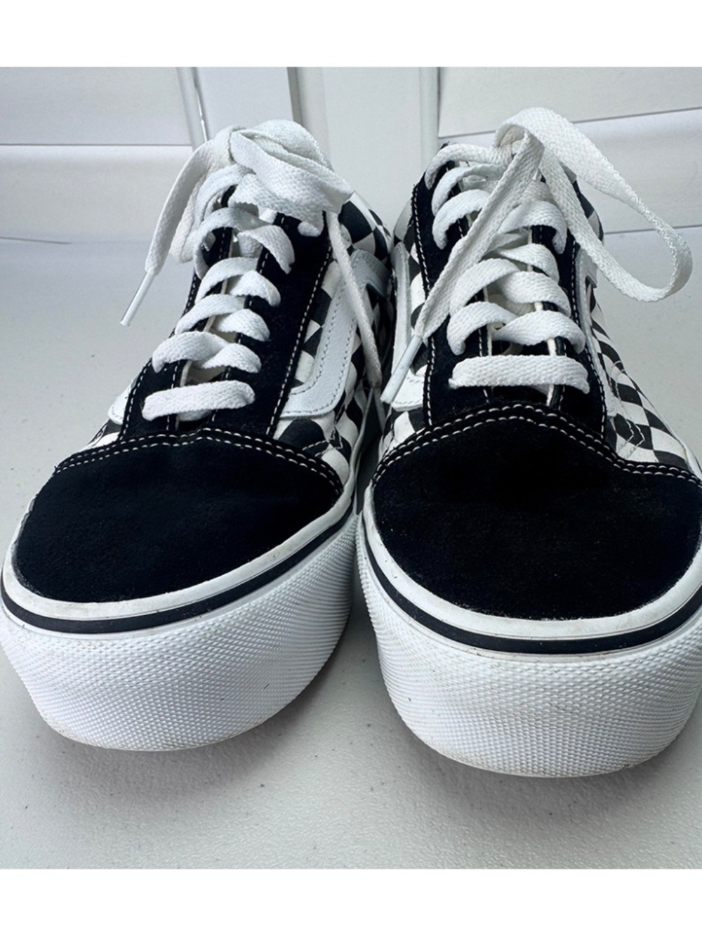 VANS Old Skool Black White Checkerboard Canvas Lace Up Sneakers: Men 5.5 Women 7 - Picture 3 of 10